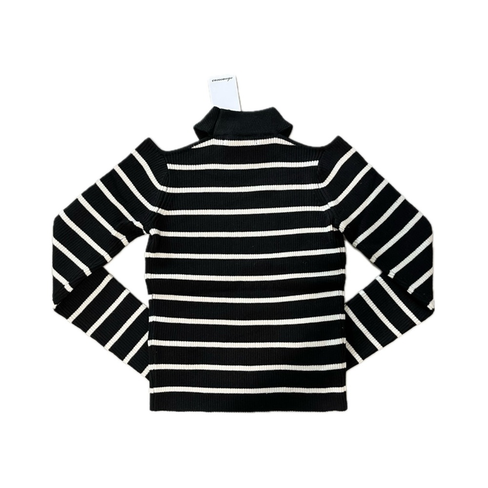 Olivaceous Stitch Fix  sweater top black white mock neck cold shoulder cutout - Picture 6 of 6